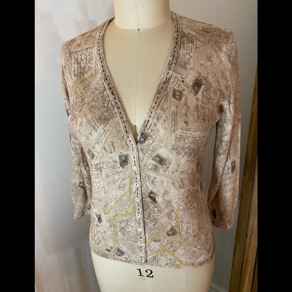 Anthropologie postcard print fine cardigan.